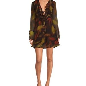 Gianni Bini Hillary Blur Chiffon Ruffle Tie Deep VNeck long bell sleeve mini dre